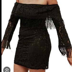 LITTLE BLACK LACE AND FRINGE MINI ROCK N ROLL DRESS BLITHE SZ SMALL